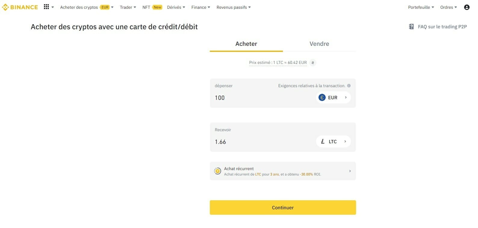 achat LTC sur Binance