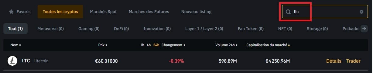 acheter litecoin sur Binance : tuto