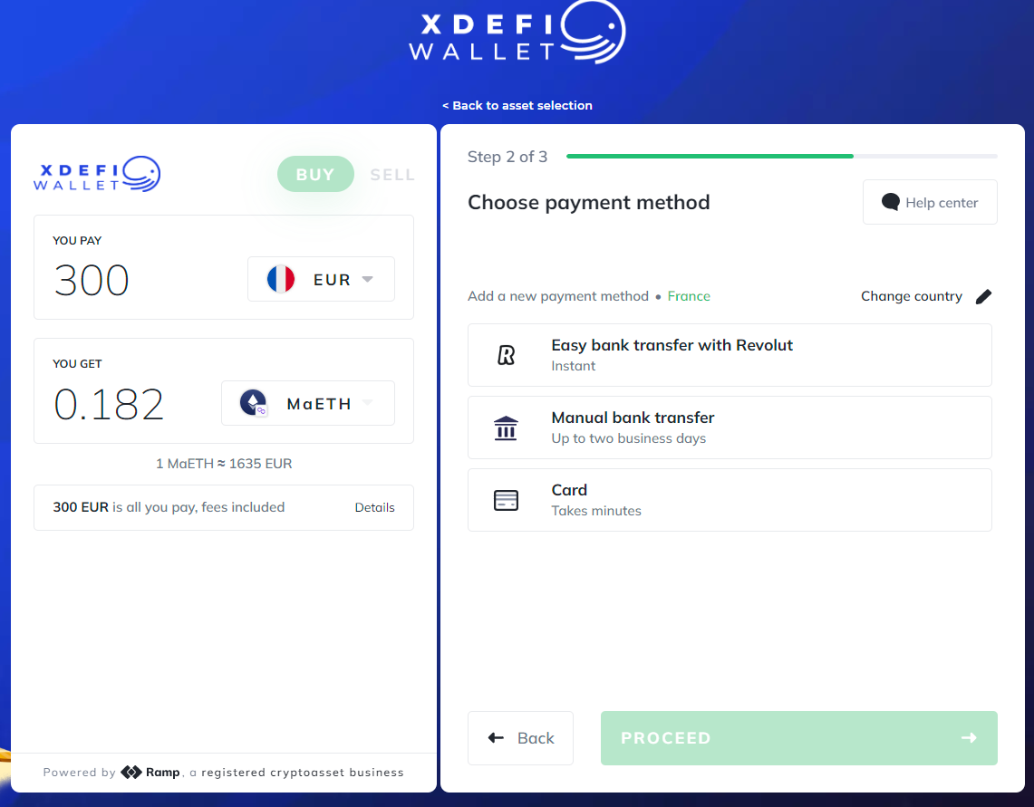 Achat de cryptos sur XDEFI