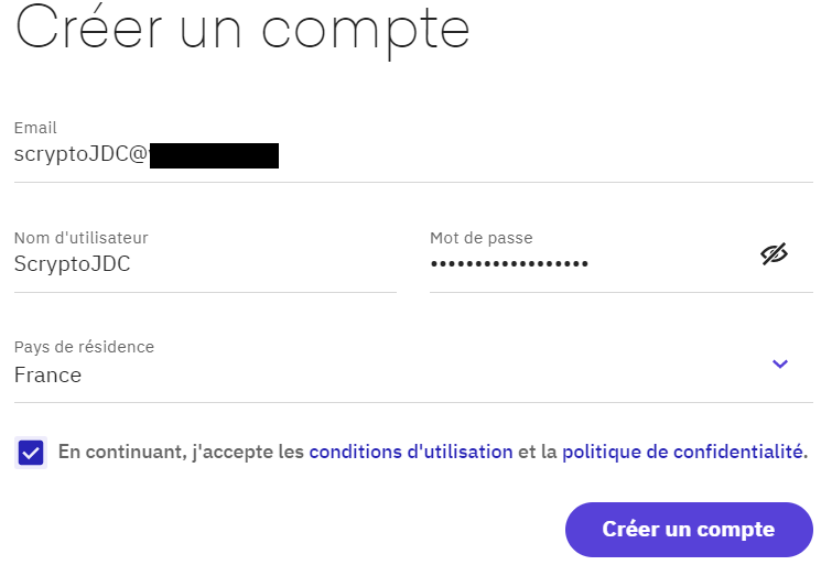 Création de compte sur Kraken