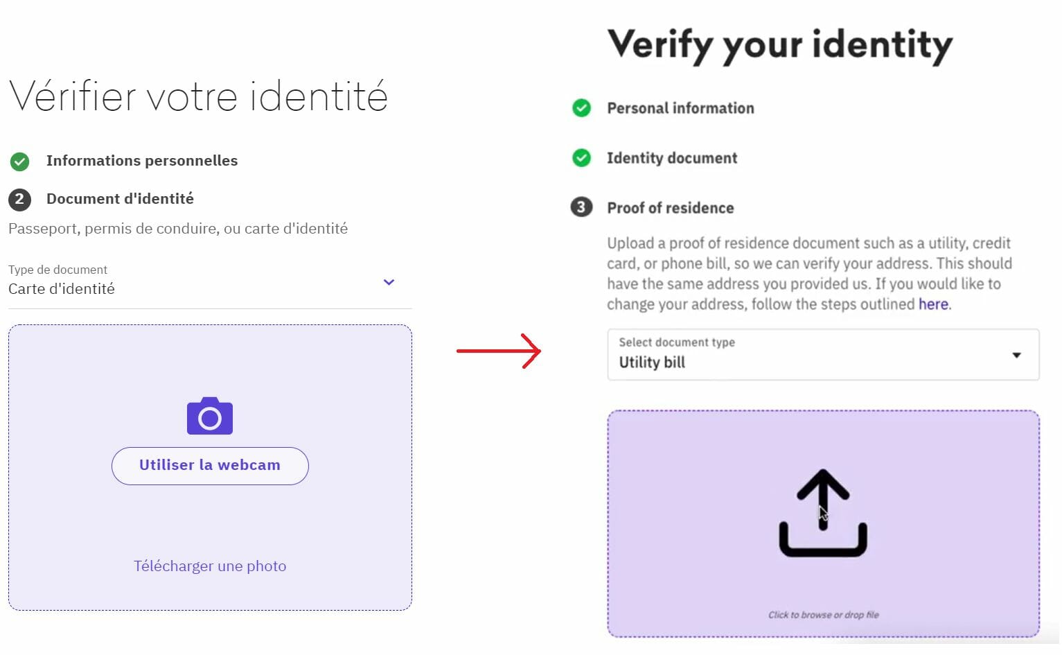 Suite des étapes de vérification d'identité sur Kraken