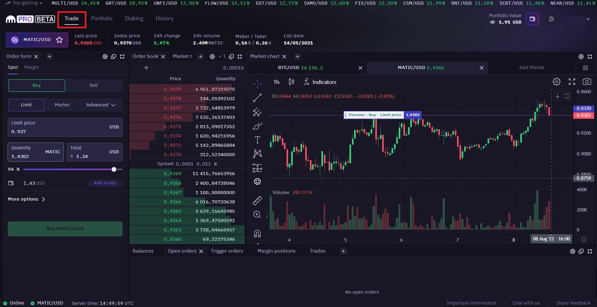 Marché spot sur Kraken