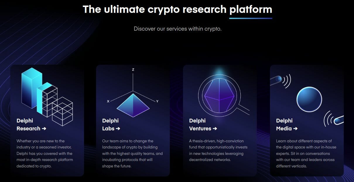 Différentes entités qui composent Delphi Digital.