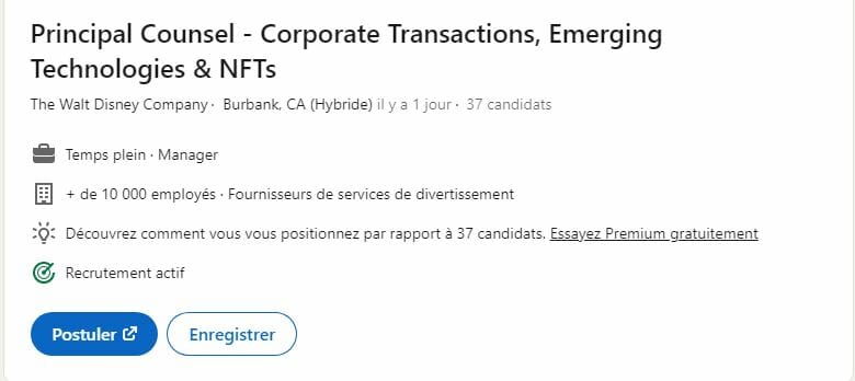 Disney : offre d'emploi pour un avocat dans les NFT