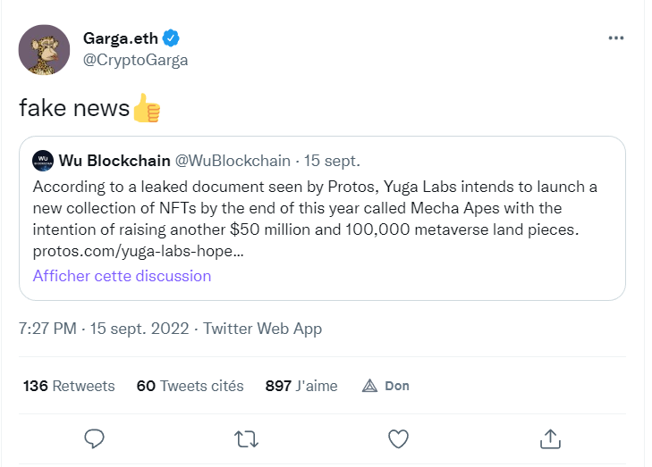 Le cofondateur de Yuga Labs dément la rumeur selon laquelle une nouvelle collection de NFT Mecha Apes serait sur le point d'être dévoilée