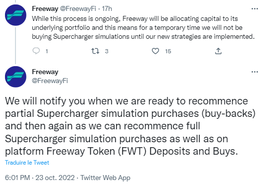 Freeway interrompt « temporairement » son service Supercharger.