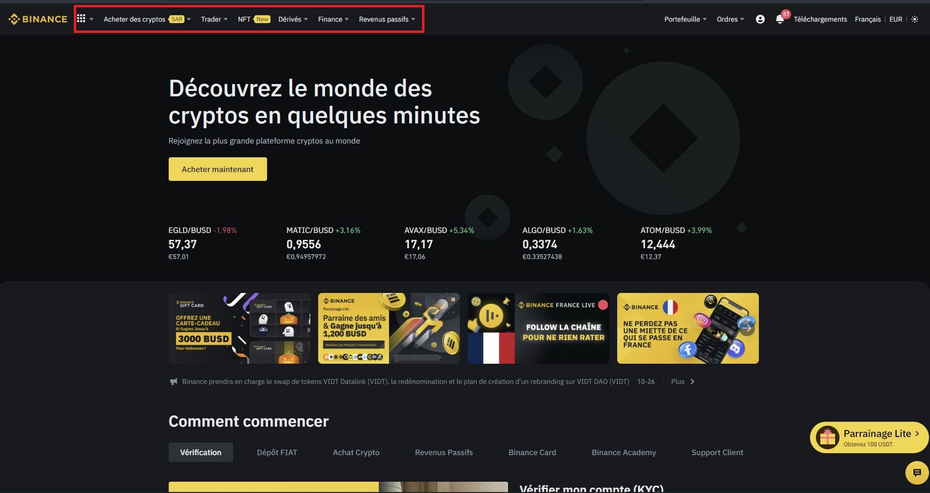 Fonctionnalités offertes par Binance