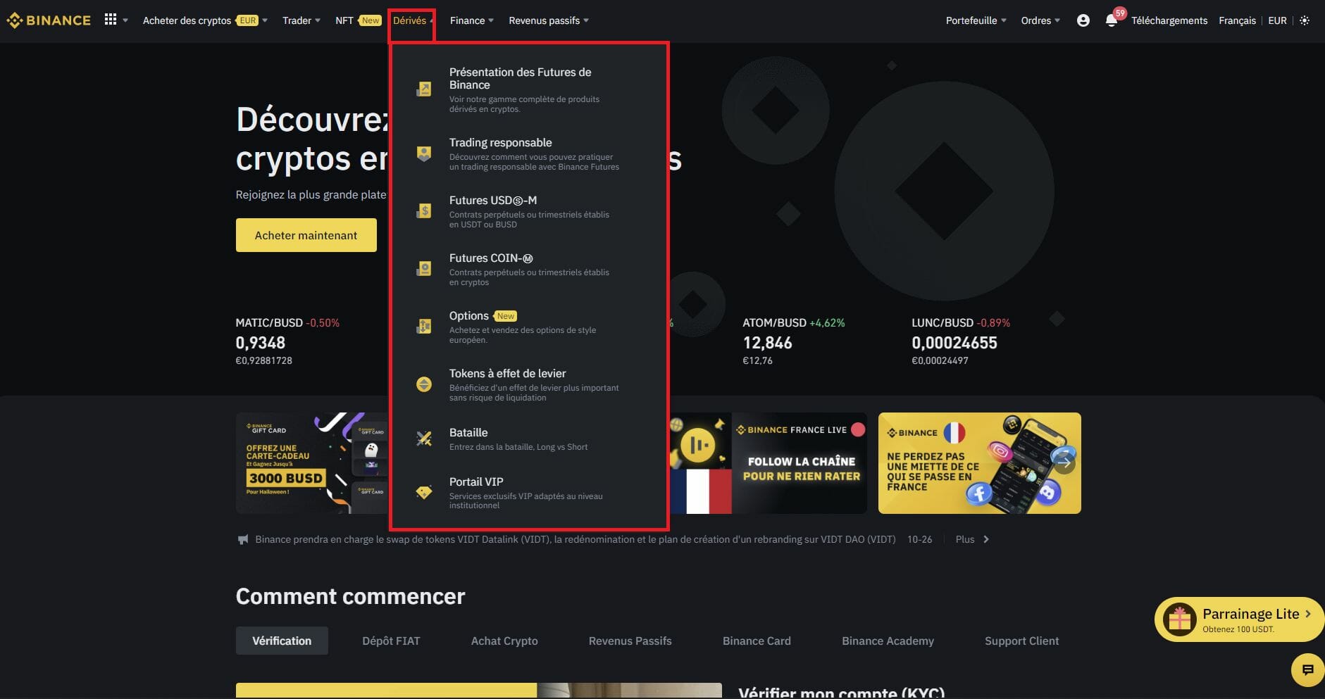 Produits dérivés sur Binance