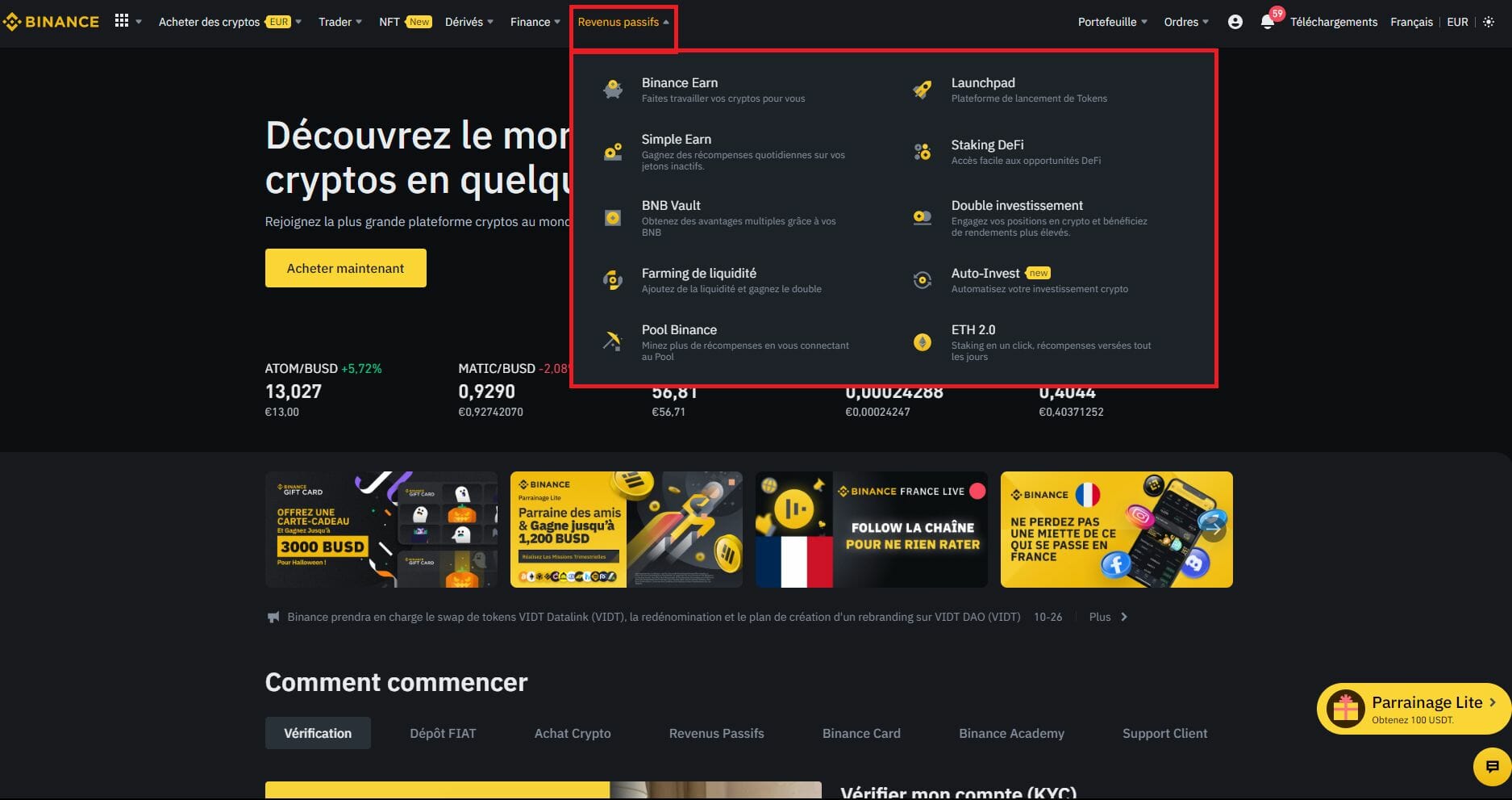 Revenus passifs sur Binance