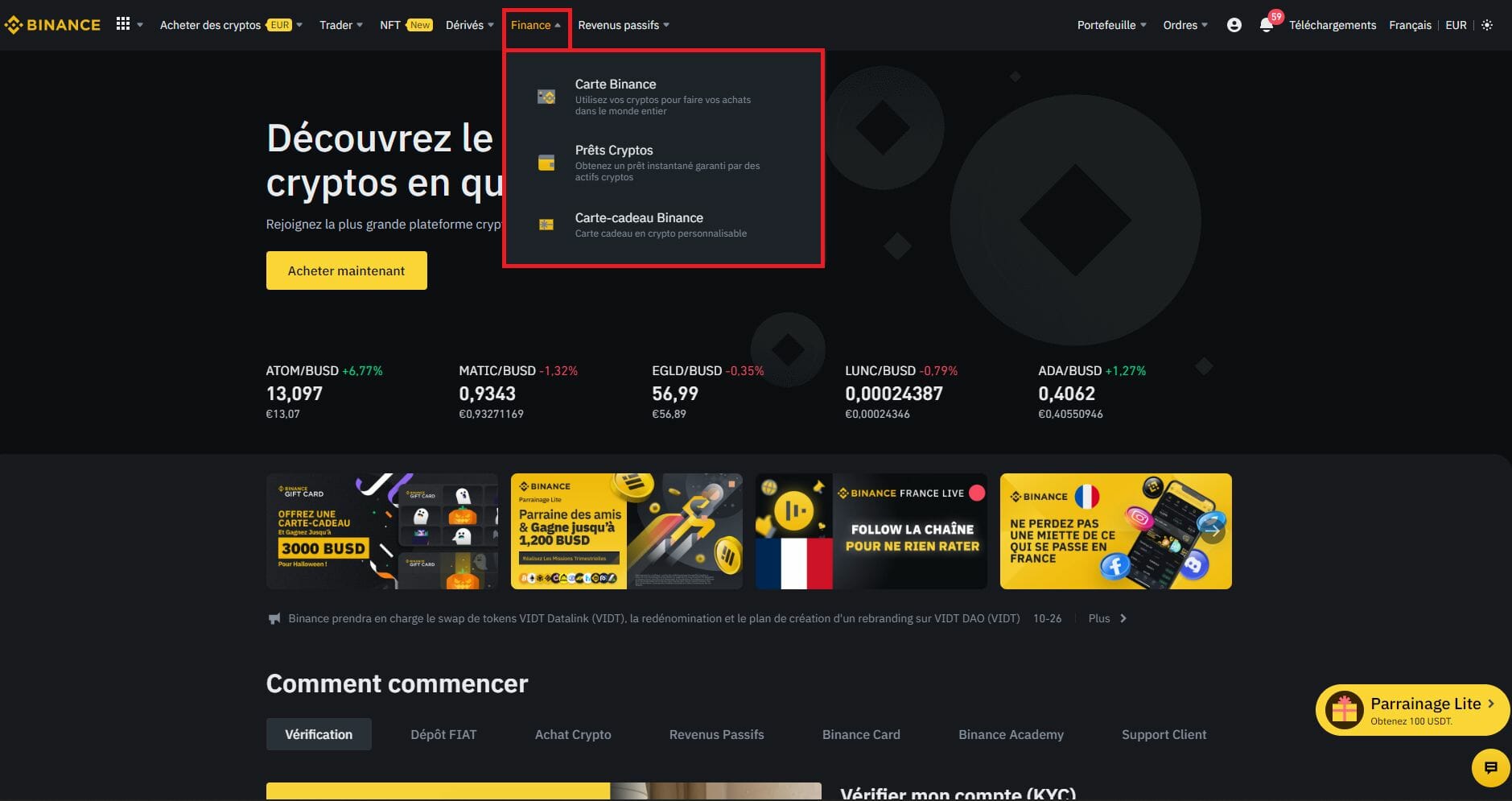 Finance sur Binance