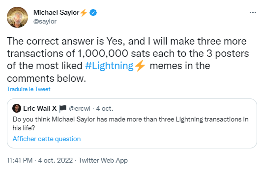 Michael Saylor offre pléthore de satoshis pour promouvoir le Lightning Network