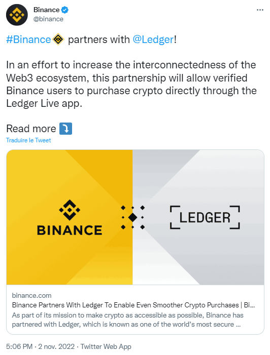 Binance et Ledger s’associent pour offrir toujours plus d’options d’achat de cryptos.