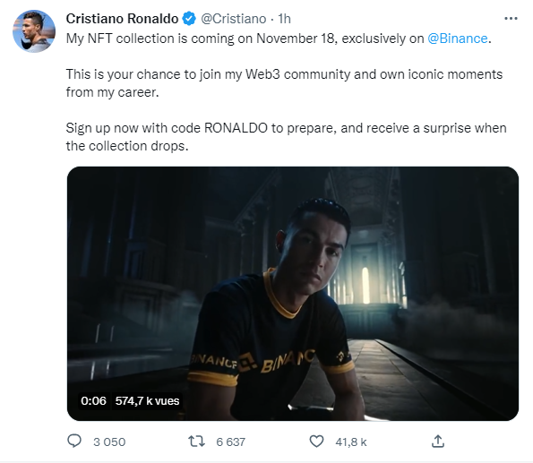 Cristiano Ronaldo lance ses propres NFT avec Binance.