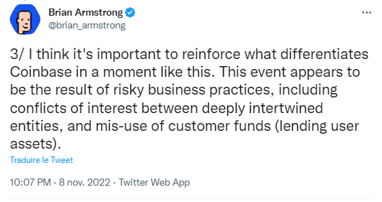 Coinbase accuse FTX de pratiques dangereuses.