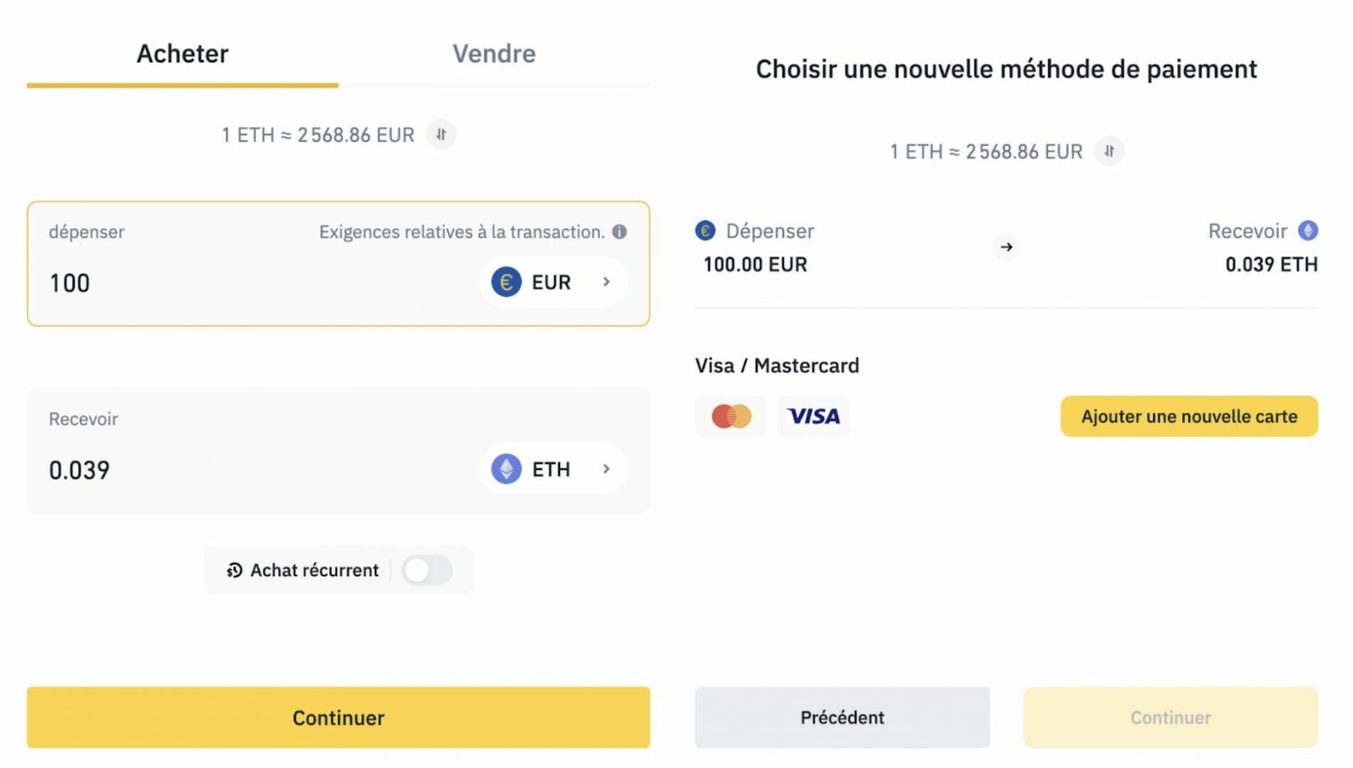 achat ether binance