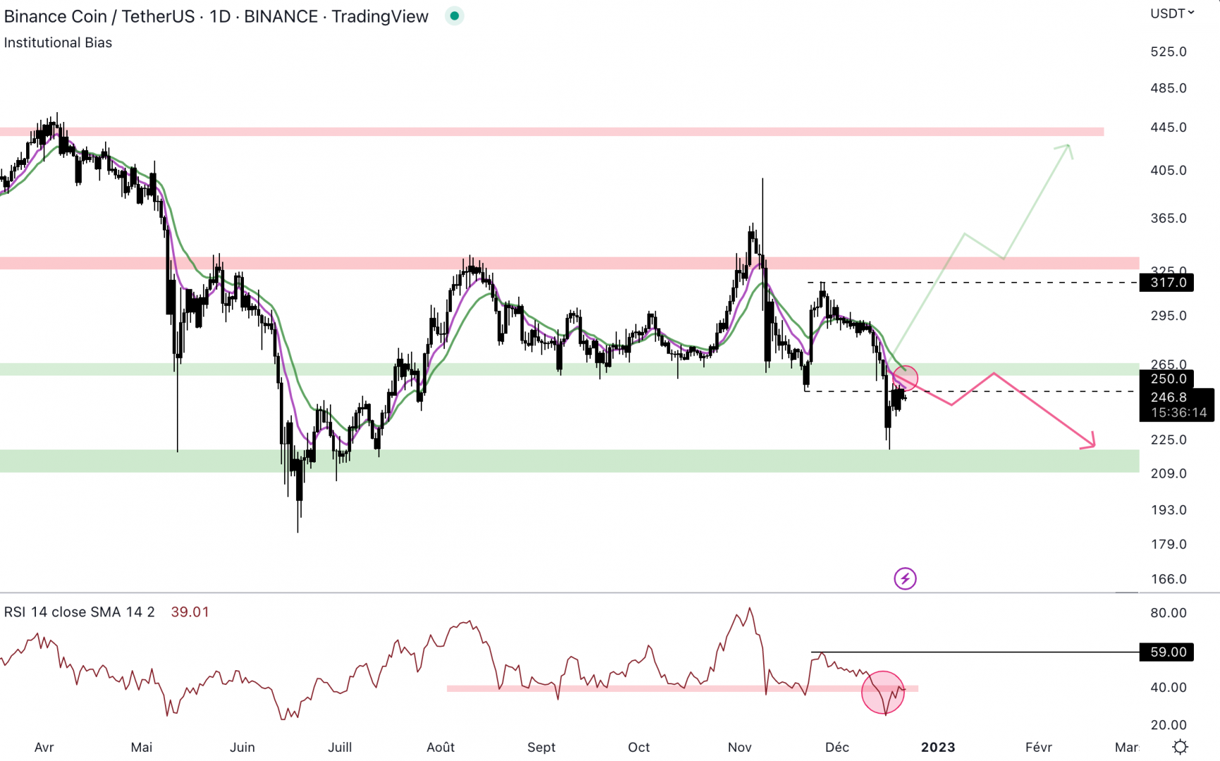 Le Binance Coin est de nouveau en tendance baissière en journalier.