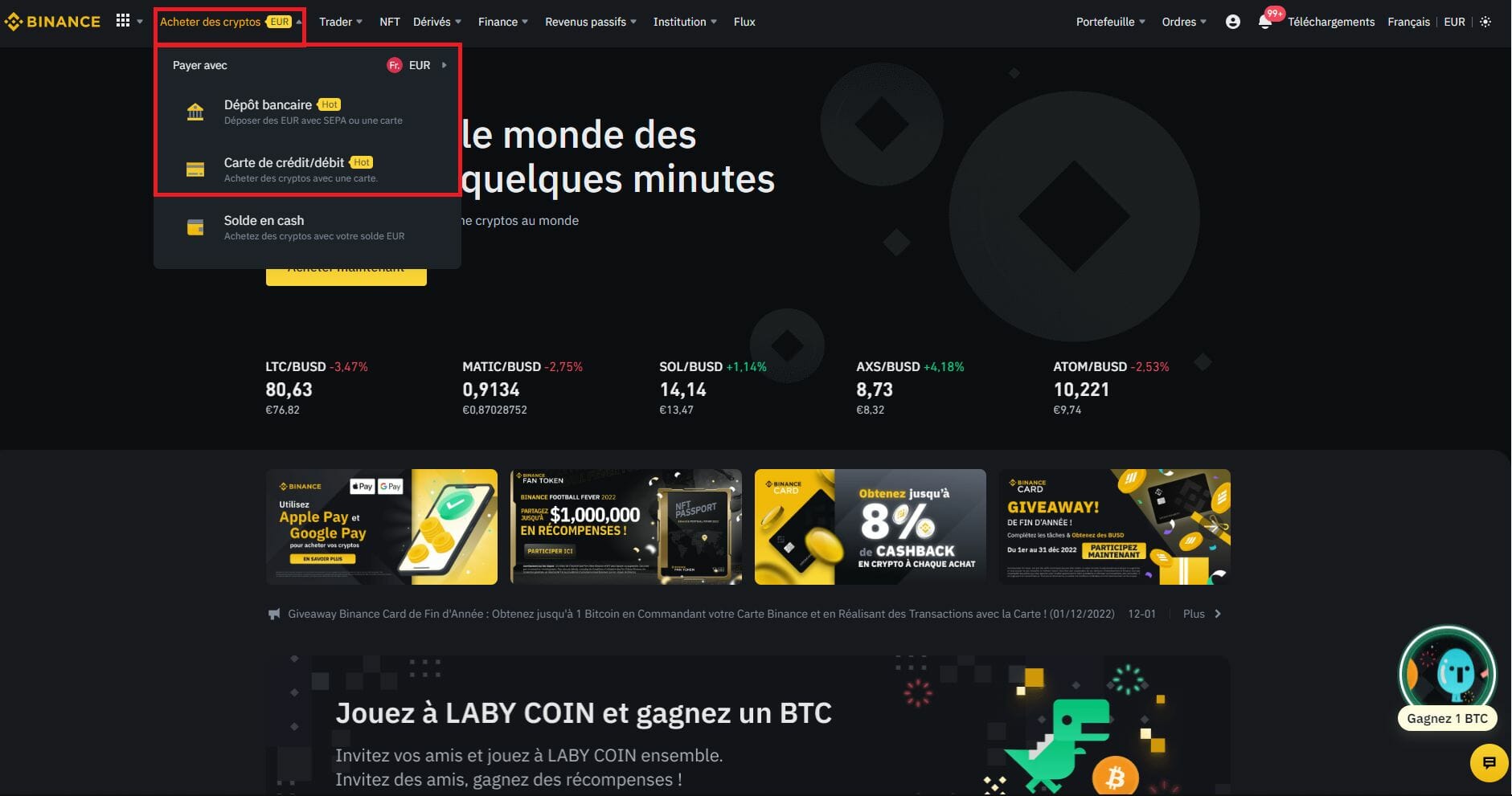 Acheter des cryptos sur Binance