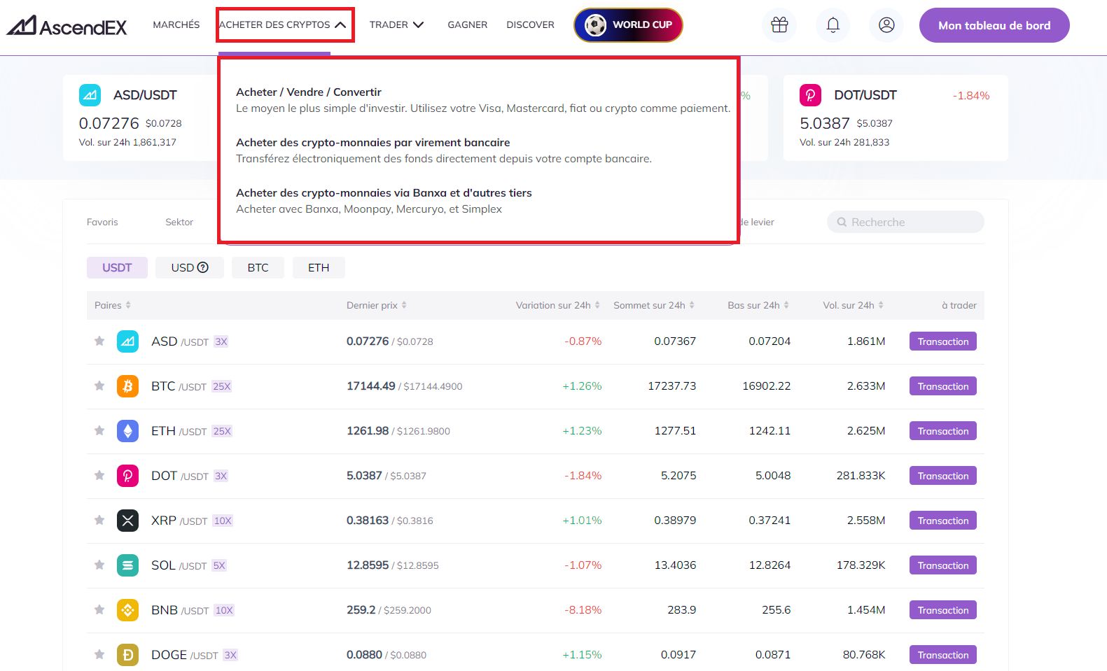 Acheter des cryptos sur AscendEX