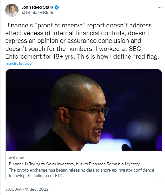 L'audit de Binance remis en question par un ancien de la SEC.