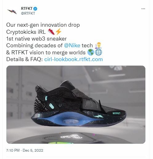 RTFKT Cryptokicks IRL 