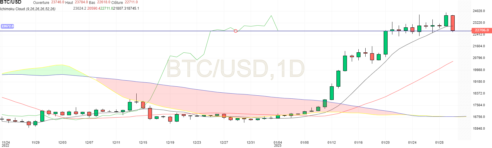 BTC USD en unité journalière