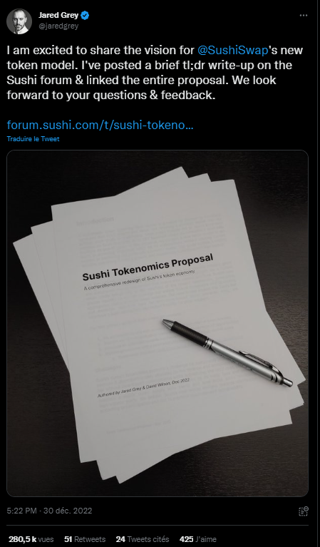 Dans une situation plutôt compliquée, la plateforme décentralisée a besoin d'une nouvelle dynamique pour se relancer. Le nouveau responsable de Sushiswap vient ainsi de proposer une nouvelle tokenomic pour son jeton central : le Sushi. 