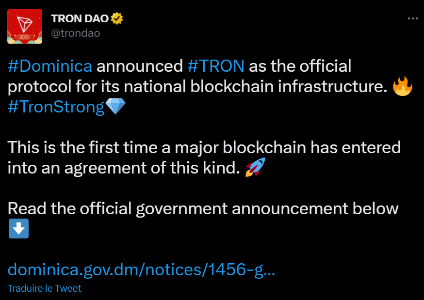  La Dominique, Saint-Martin, Saint-Kitts et même la Chine pourrait accepter le TRX comme monnaie à cours légal en 2023 !