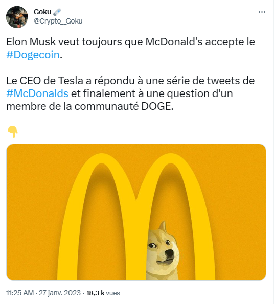 Elon Musk voudrait payer ses burgers de McDonald's avec Dogecoin.