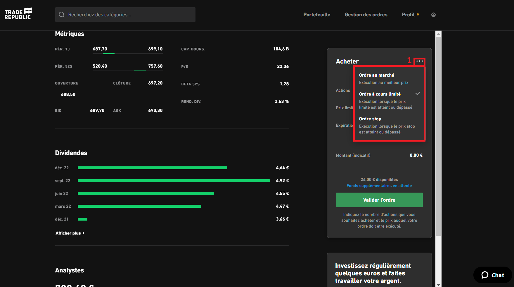 Ordres stop et limite sur Trade Republic, tout se passe comme sur un exchange traditionnel pour acheter vos actions ou du bitcoin au meilleur prix