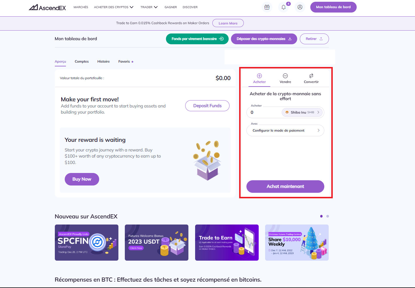 Achat de SHIB sur Ascendex sans efforts