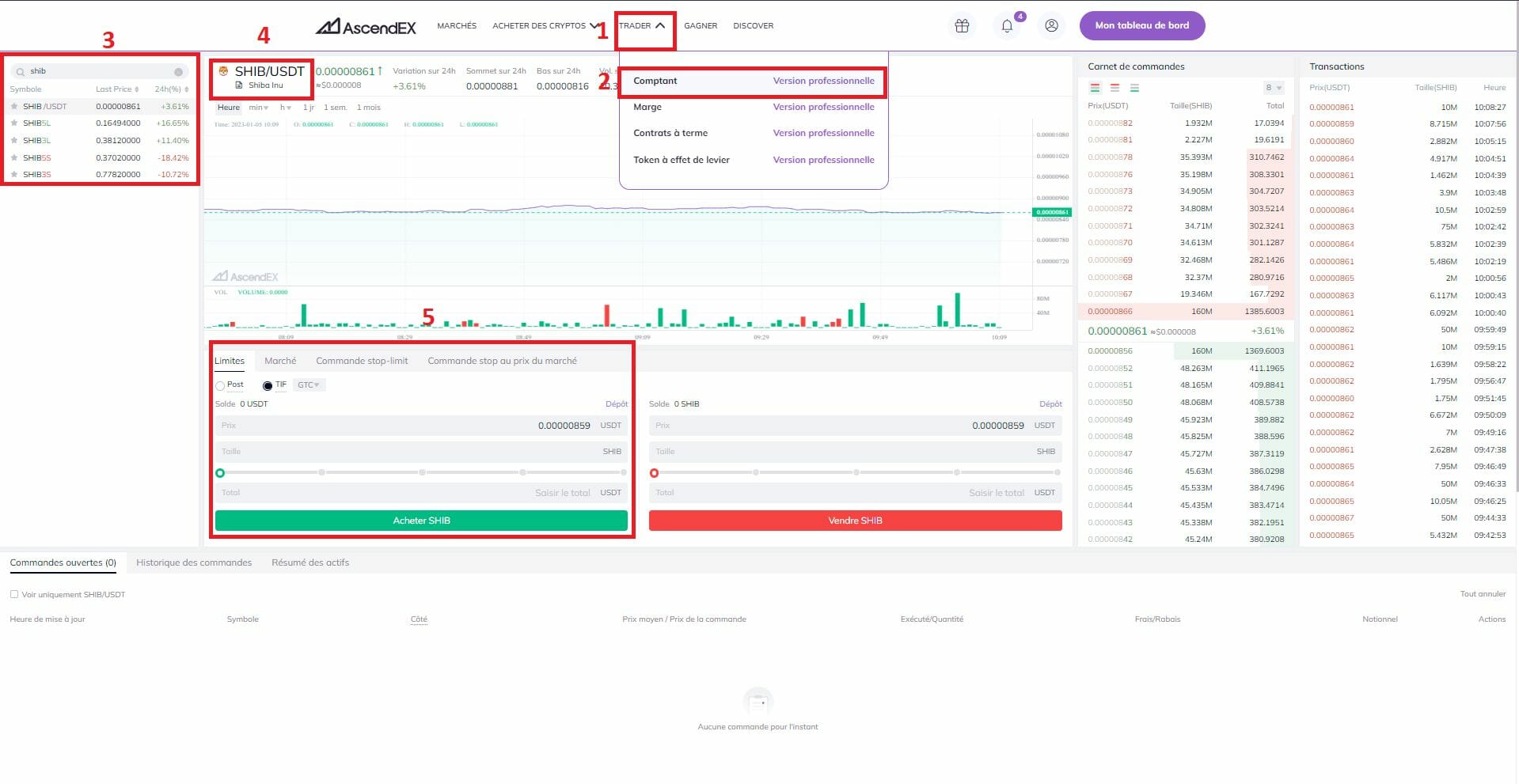 Acheter des SHIB sur AscendEX en trading au comptant