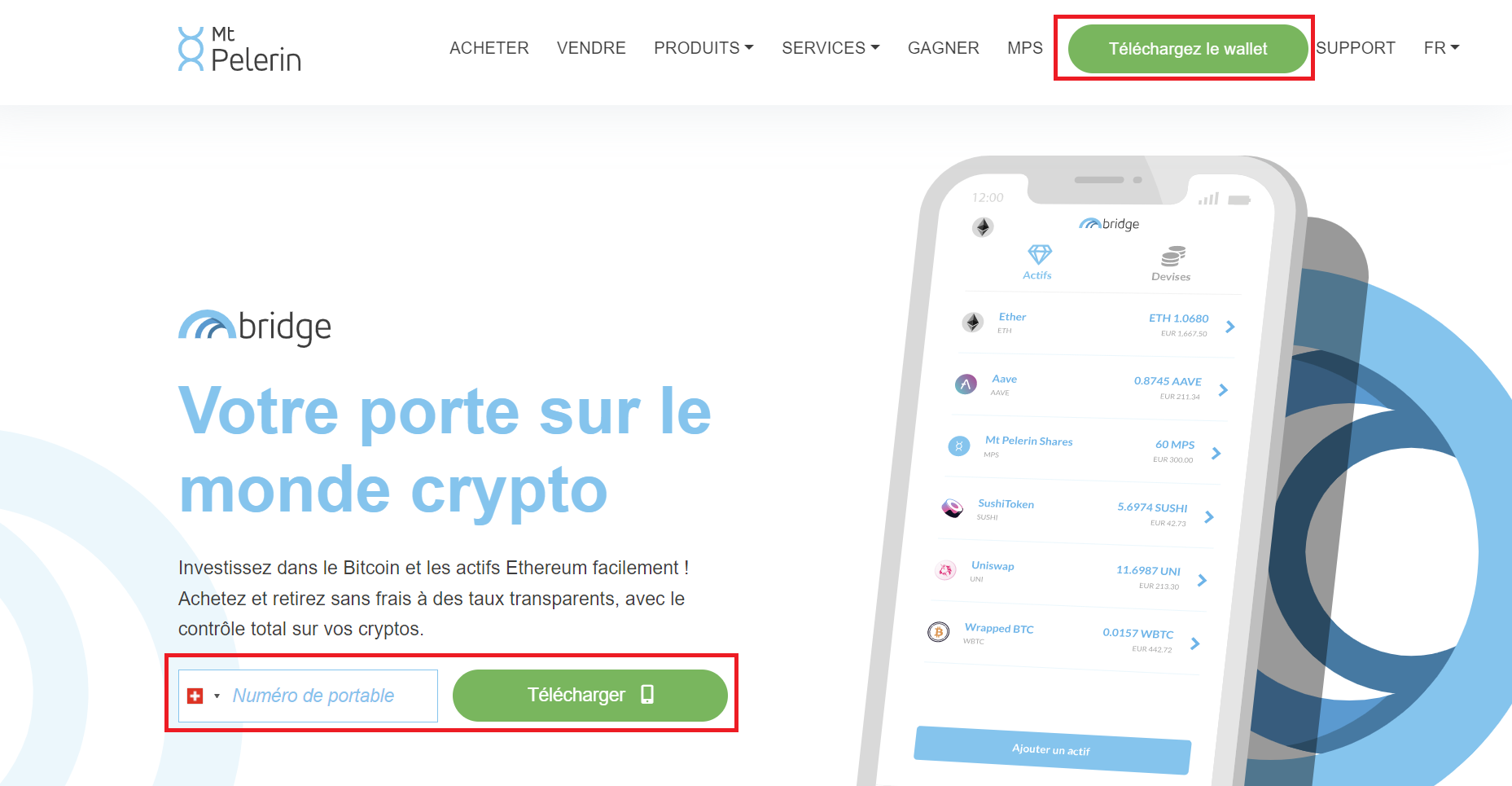 Téléchargement de Bridge Wallet sur Mt Pelerin