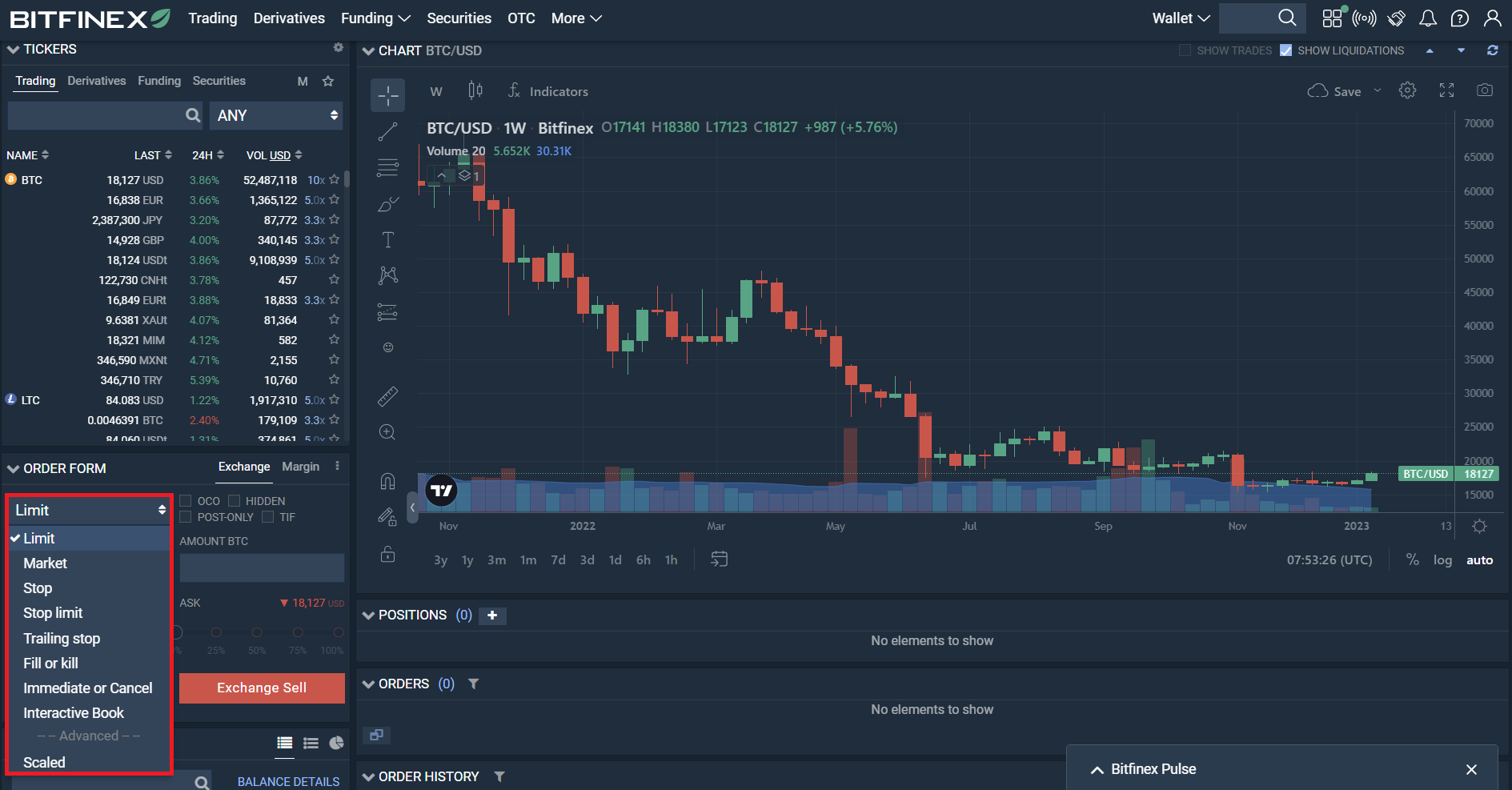 Trading au comptant sur Bitfinex