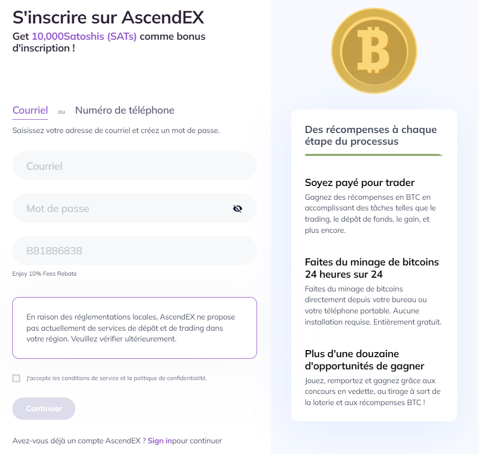 Inscription sur AscendEX