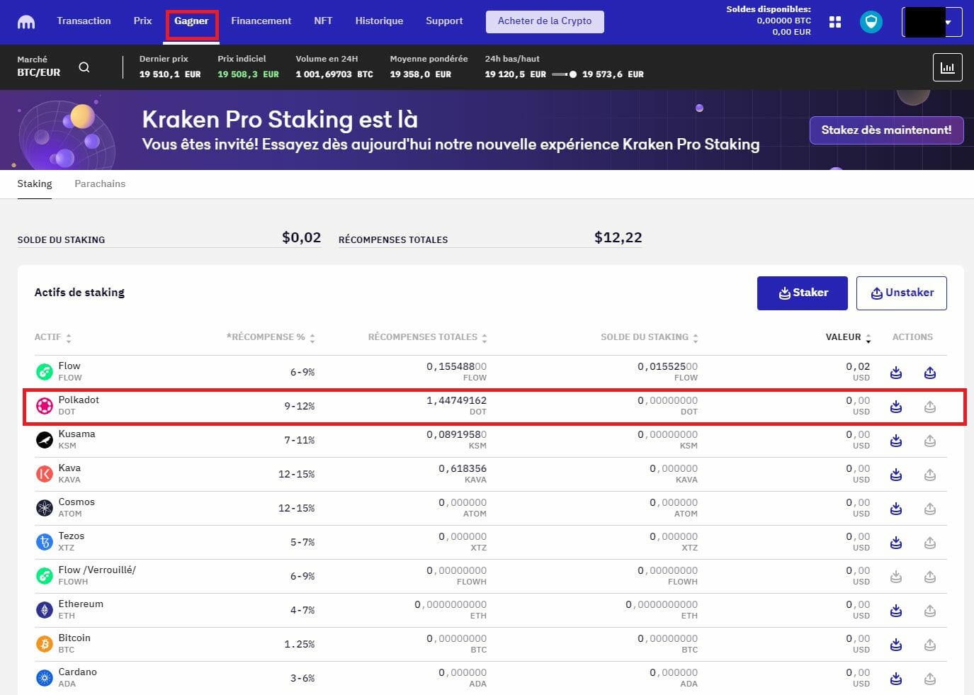 Staking de DOT sur Kraken