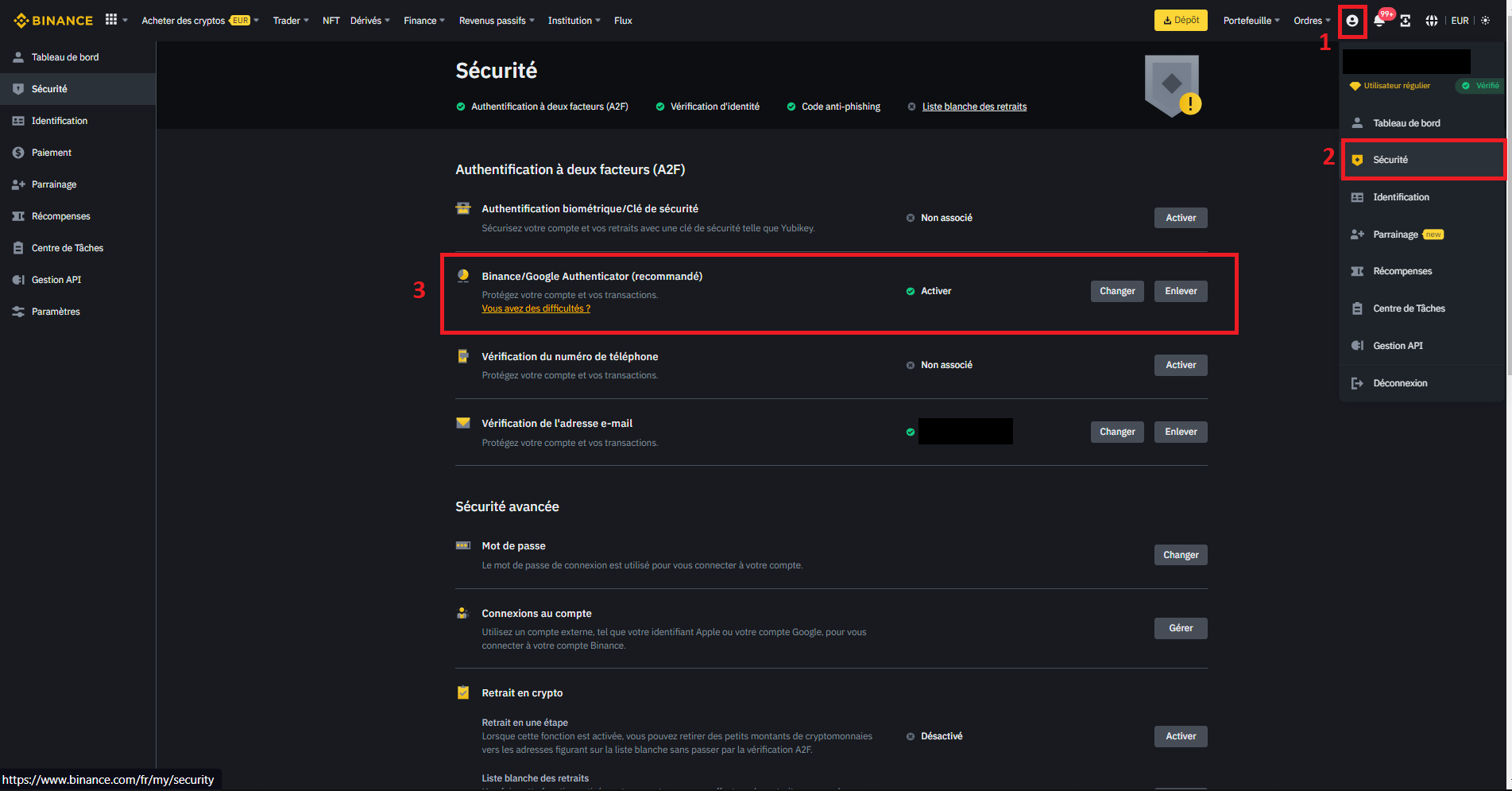 Mise en place du 2FA sur Binance