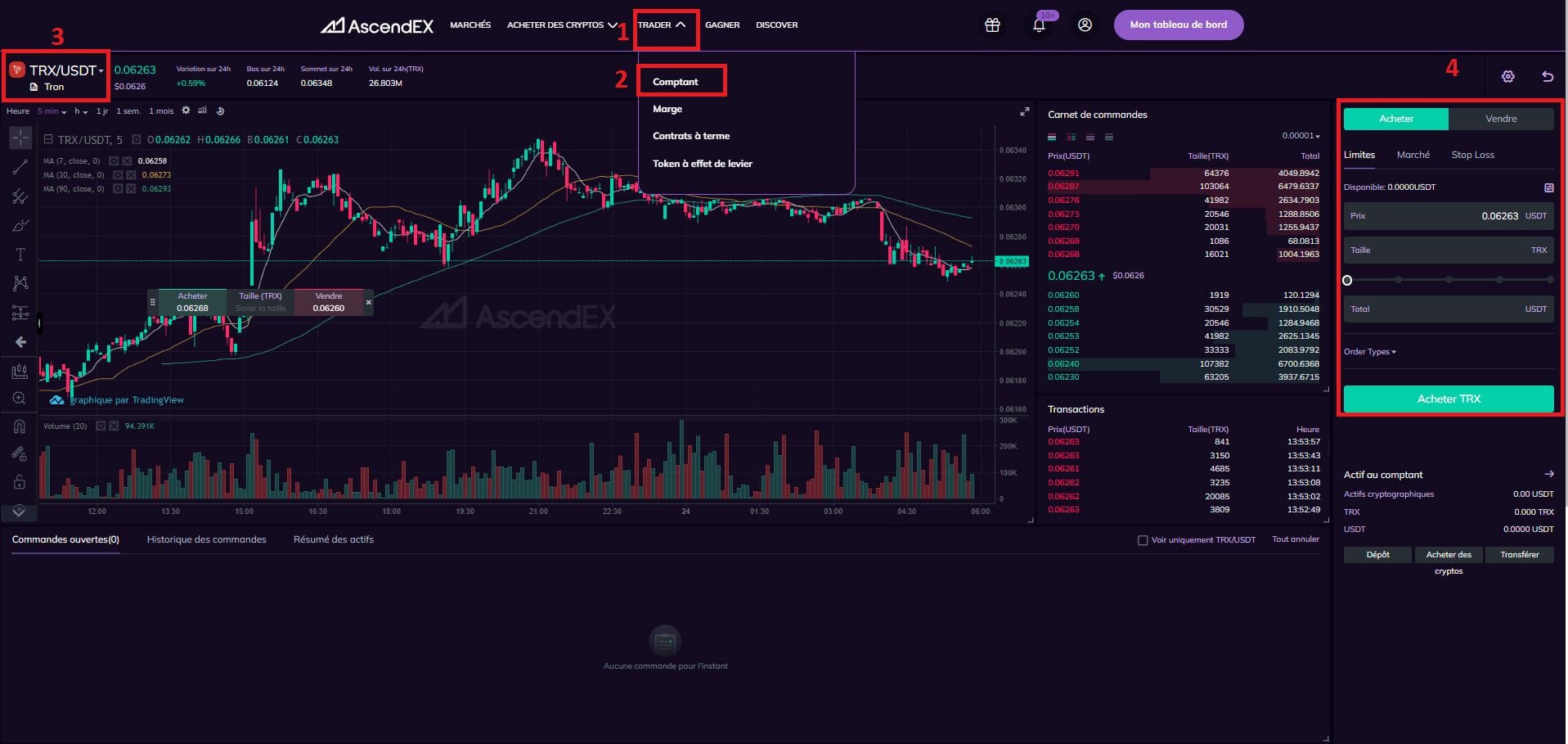 Achat de TRX au comptant sur AscendEX