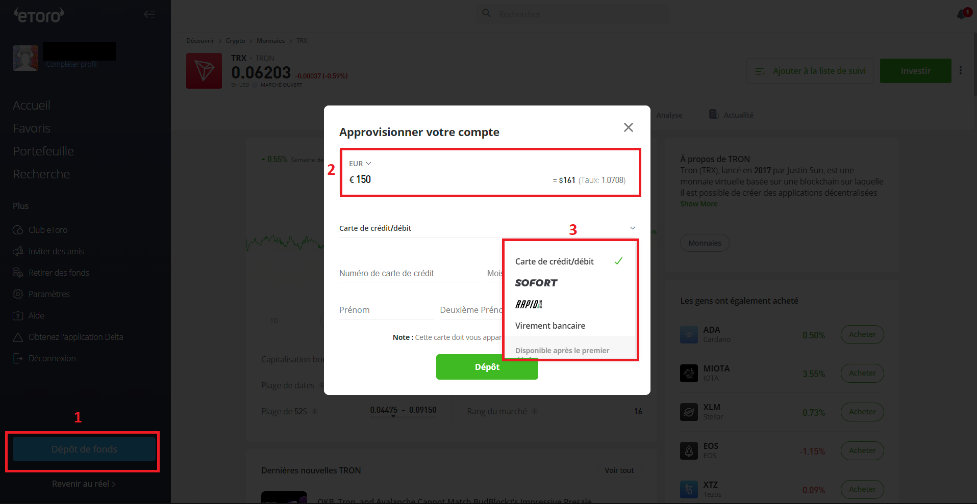 Dépôt de fonds sur eToro