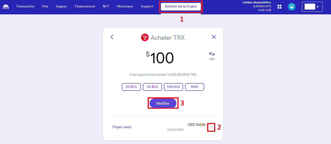 Achat de TRX sur Kraken