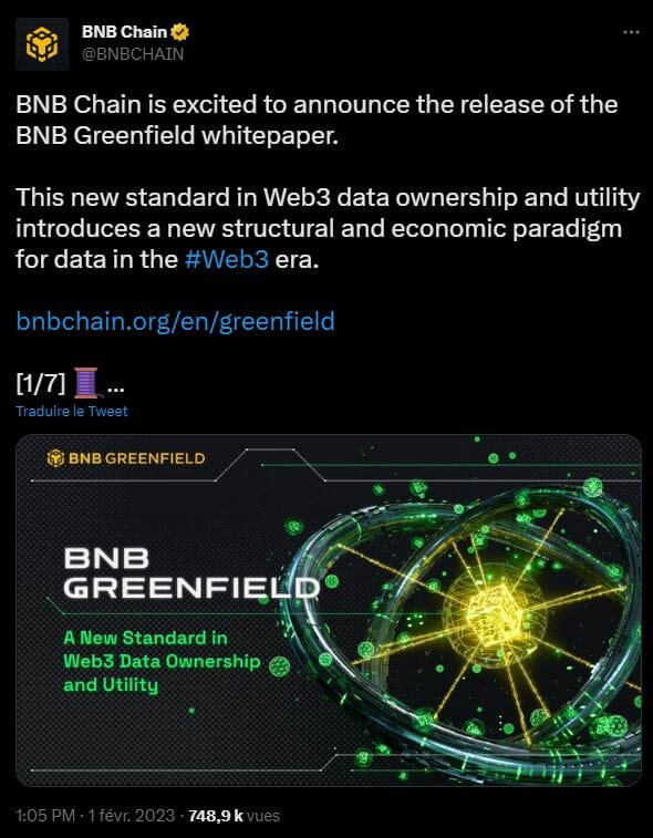 La BNB chain vient d'annoncer le lancement d'un nouveau projet de stockage de données décentralisées. Il s'agit du BNB Greenfield qui propose aux utilisateurs de reprendre le pouvoir sur leurs données personnelles et même de les monnayer dans un nouvel esprit très web3.