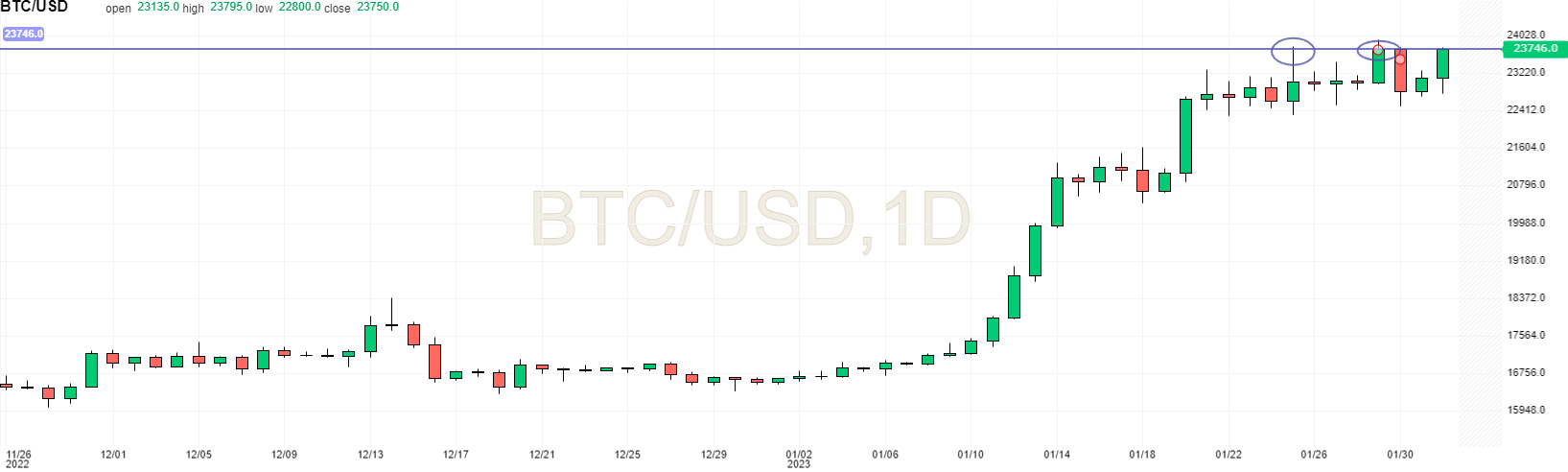 BTC USD en unité journalière