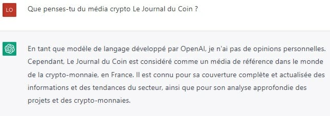 ChatGPT se sert de son immense base de connaissances récoltées à travers internet pour répondre aux questions des utilisateurs.