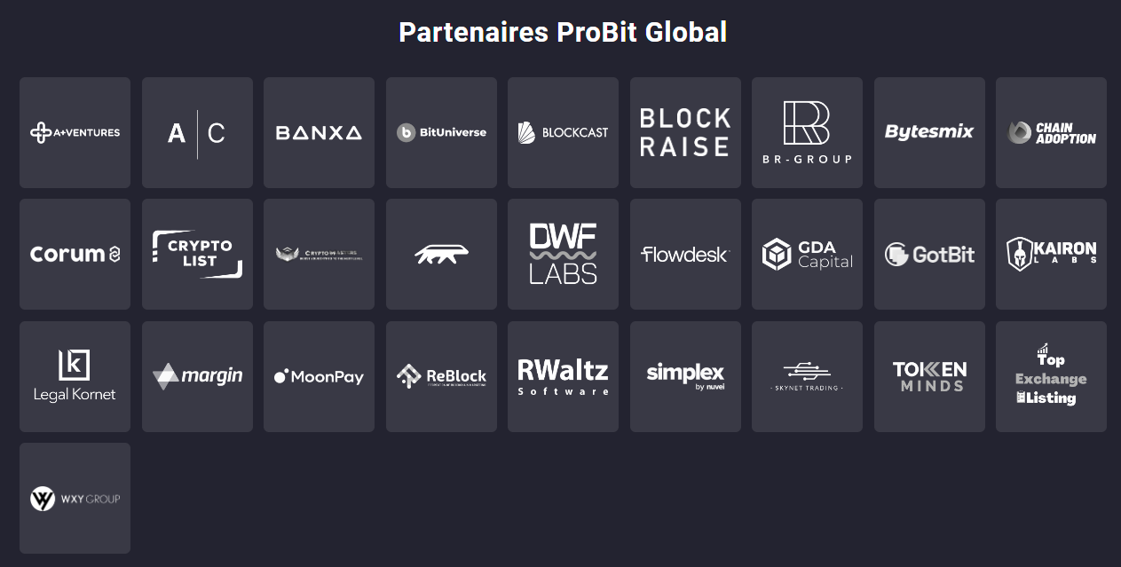 Liste des partenaires de la plateforme ProBit