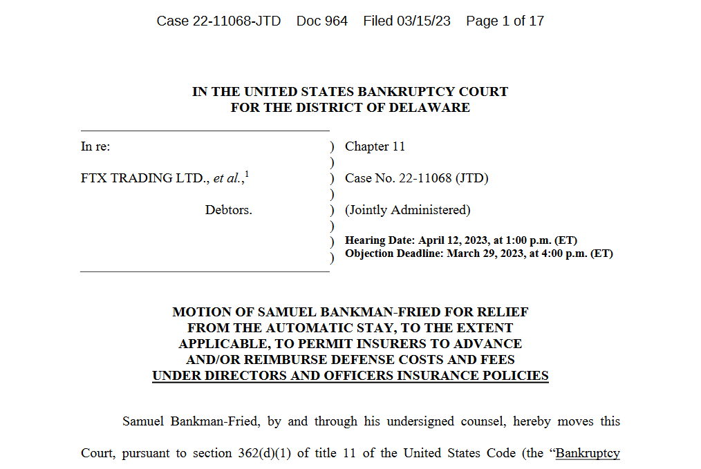 Sam Bankman-Fried veut faire payer ses frais judiciaires à l'assurance de FTX.