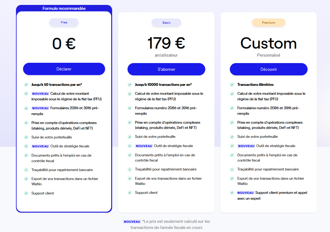 Waltio est gratuit pour les petits investisseurs mais devient payant à partir d'un certain nombre de transactions en cryptomonnaies