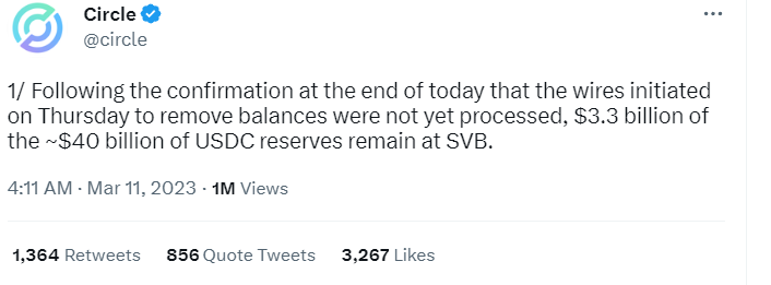 Exposition de Circle à la banque en faillite Silicon Valley Bank
