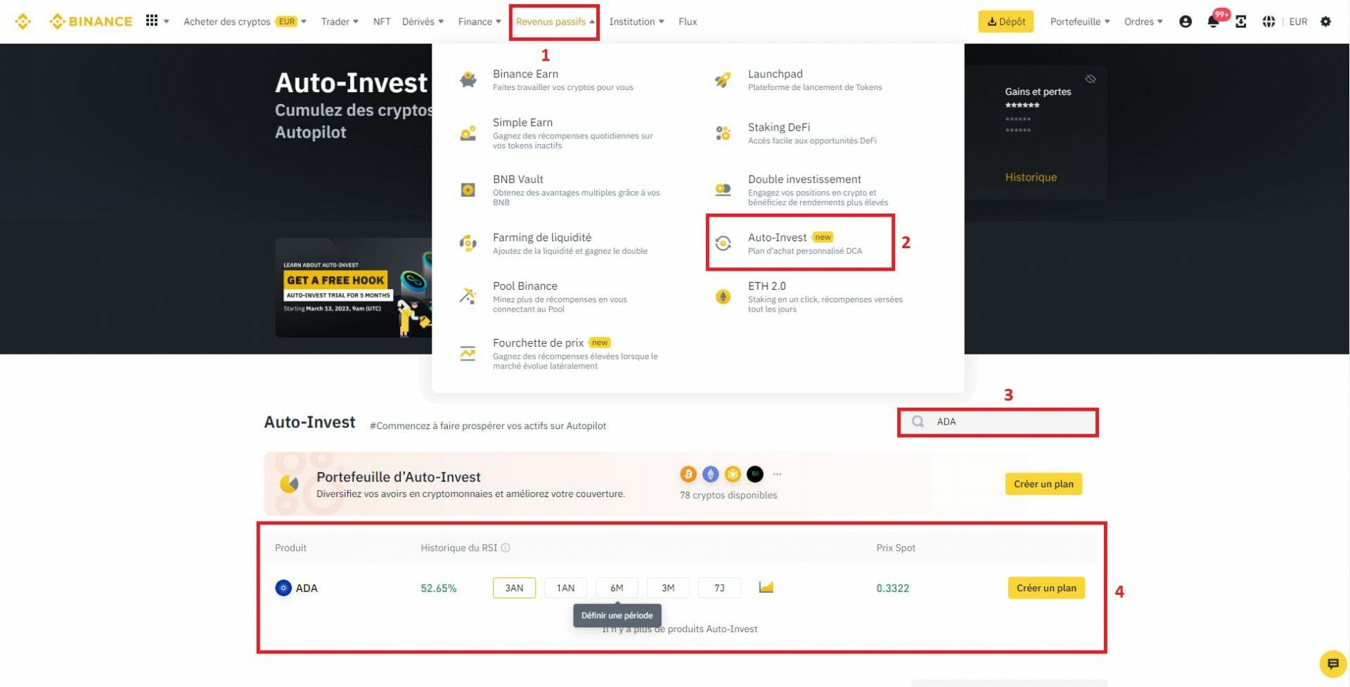 DCA sur Cardano avec Binance