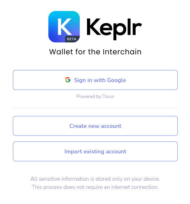 Création de compte sur Keplr