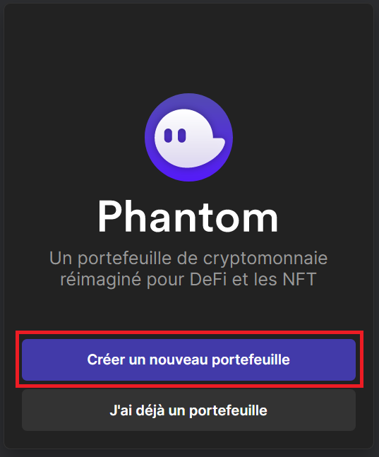 Création d'un nouveau portefeuille sur Phantom