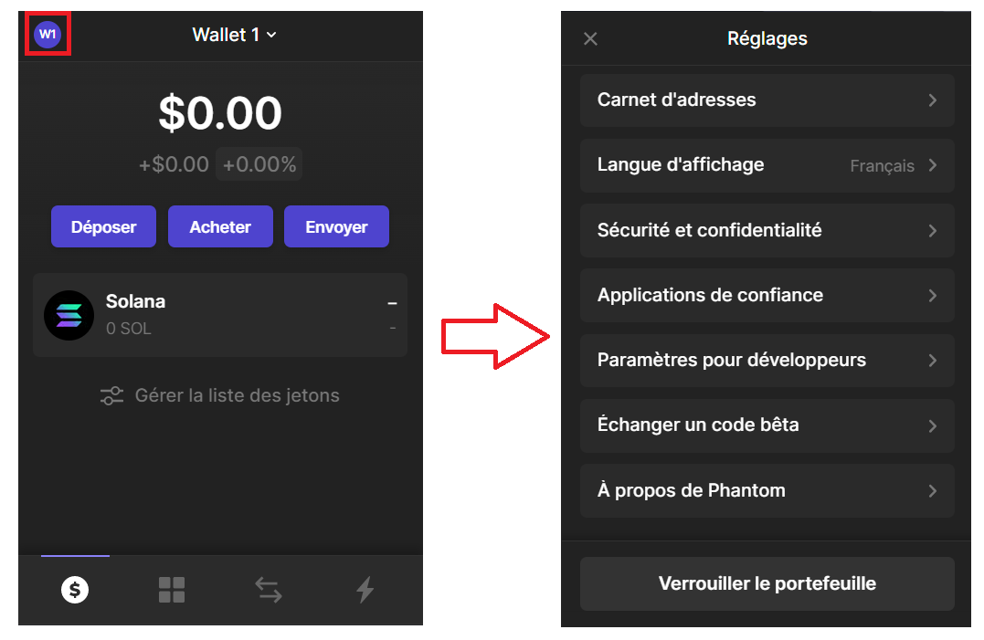 Réglage du portefeuille Phantom